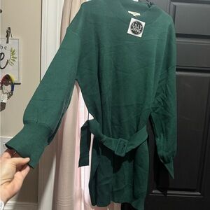 New W/Tags Entro Green Sweater Knit Belted Sweater Dress Large